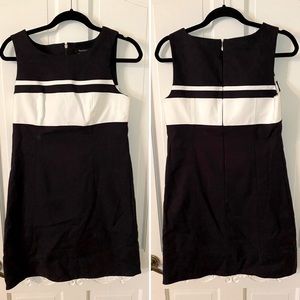 Perfect Form black dress with white stripes